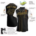 Custom Personalized Baseball Jersey with Black White and Gold Raglan Sleeves - Team Name and Number Personalized Black White-Old