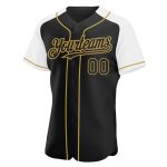 Custom Personalized Baseball Jersey with Black White and Gold Raglan Sleeves - Team Name and Number Personalized Black White-Old