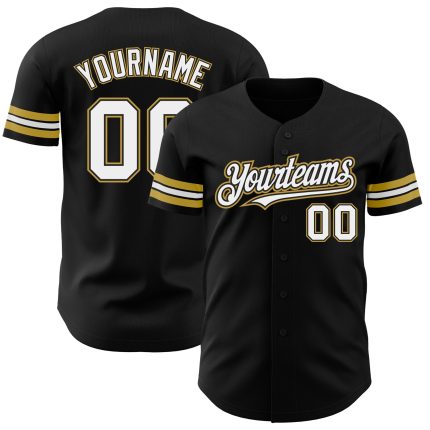 Personalized Black White Gold Baseball Jersey for Adults - Custom Team Apparel 3 Personalized Black White-Old Gold Baseball
