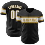 Personalized Black and White Old Gold Baseball Jersey for Men and Women Personalized Black White-Old Gold Baseball Jersey
