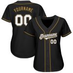 Custom Personalized Baseball Jersey - Black White and Old Gold Design Personalized Black White-Old Gold Baseball Jersey
