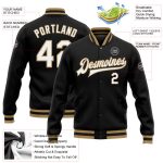 Personalized Black and White Varsity Jacket - Old Gold Bomber Full-Snap Letterman Jacket Personalized Black White-Old Gold
