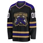 Personalized Hockey Jersey in Black, White, Old Gold, and Dark Purple - Custom Team Apparel Personalized Black White Old