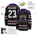 Personalized Hockey Jersey in Black, White, Old Gold, and Dark Purple - Custom Team Apparel Personalized Black White Old