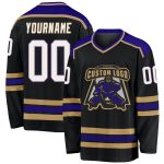 Personalized Hockey Jersey in Black, White, Old Gold, and Dark Purple - Custom Team Apparel Personalized Black White Old