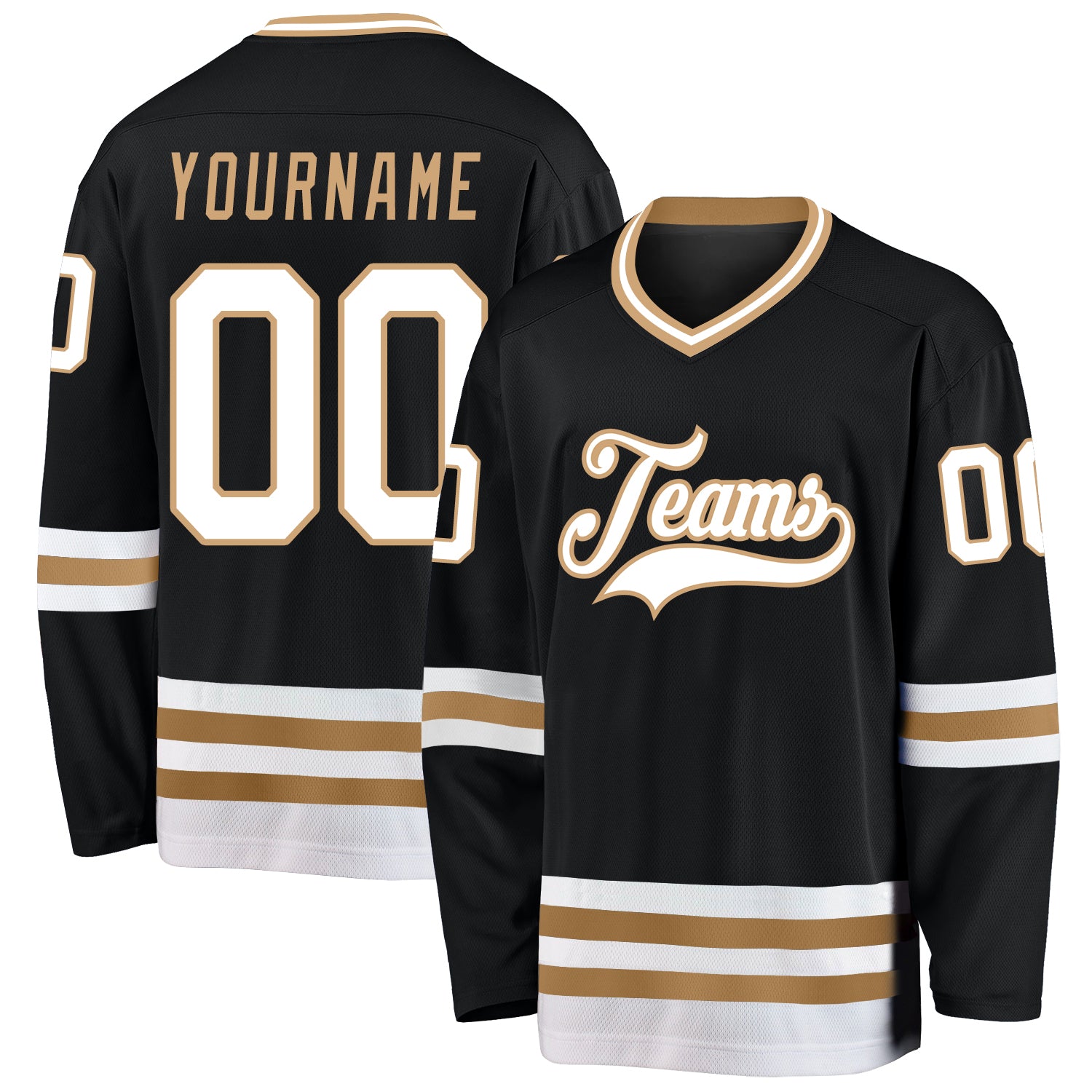 Personalized Black and White Old Gold Hockey Jersey for Custom Team Sports Personalized Black White-Old Gold Hockey Jersey