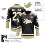 Personalized Black and White Old Gold Hockey Jersey with Lace Neck 2 Personalized Black White-Old Gold Hockey Lace Neck Jersey