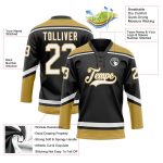 Custom Name and Number Black and Old Gold Hockey Lace Neck Jersey - Personalized Team Apparel Personalized Black White-Old