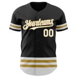 Custom Name and Number Personalized Black and White Authentic Baseball Jersey - Old Gold Line Team Jersey Personalized Black