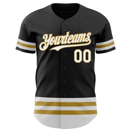 Custom Name and Number Personalized Black and White Authentic Baseball Jersey - Old Gold Line Team Jersey Personalized Black