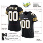 Personalized Custom Name and Number Football Jersey - Black White Old Gold Mesh Authentic Team Gear Personalized Black White-Old