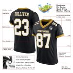 Personalized Black White Gold Mesh Football Jersey for Men and Women Personalized Black White-Old Gold Mesh Football Jersey