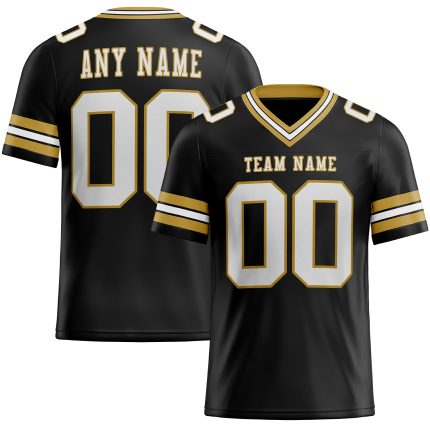Custom Black and White Old Gold Mesh Football Jersey for Youth and Adults Personalized Black White-Old Gold Mesh Football