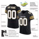 Personalized Mesh Football Jersey in Black, White, and Old Gold Colors Personalized Black White-Old Gold Mesh Football Jersey