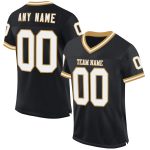 Personalized Black White Football Jersey - Retro Old Gold Mesh Design Personalized Black White-Old Gold Mesh Throwback Football