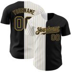 Custom Name Number Authentic Baseball Jersey Black White Old Gold Pinstripe Fashion Team Design Personalized Black White-Old
