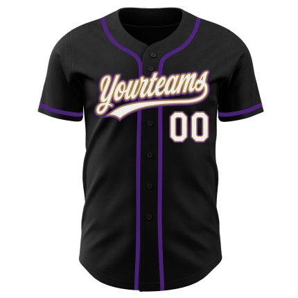 Personalized Black Purple Gold Baseball Jersey for Men and Women Personalized Black White Old Gold-Purple Baseball Jersey