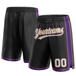 Personalized Basketball Shorts in Black White and Old Gold-Purple Personalized Black White Old Gold-Purple Basketball Shorts