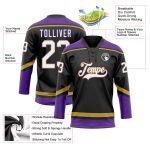 Personalized Hockey Jersey Black White Old Gold Purple Lace Neck Design Personalized Black White Old Gold-Purple Hockey Lace