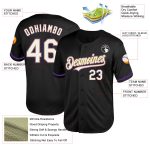 Custom Personalized Baseball Jersey - Black White Gold Purple Throwback, Team Name & Number, Authentic Mesh Personalized