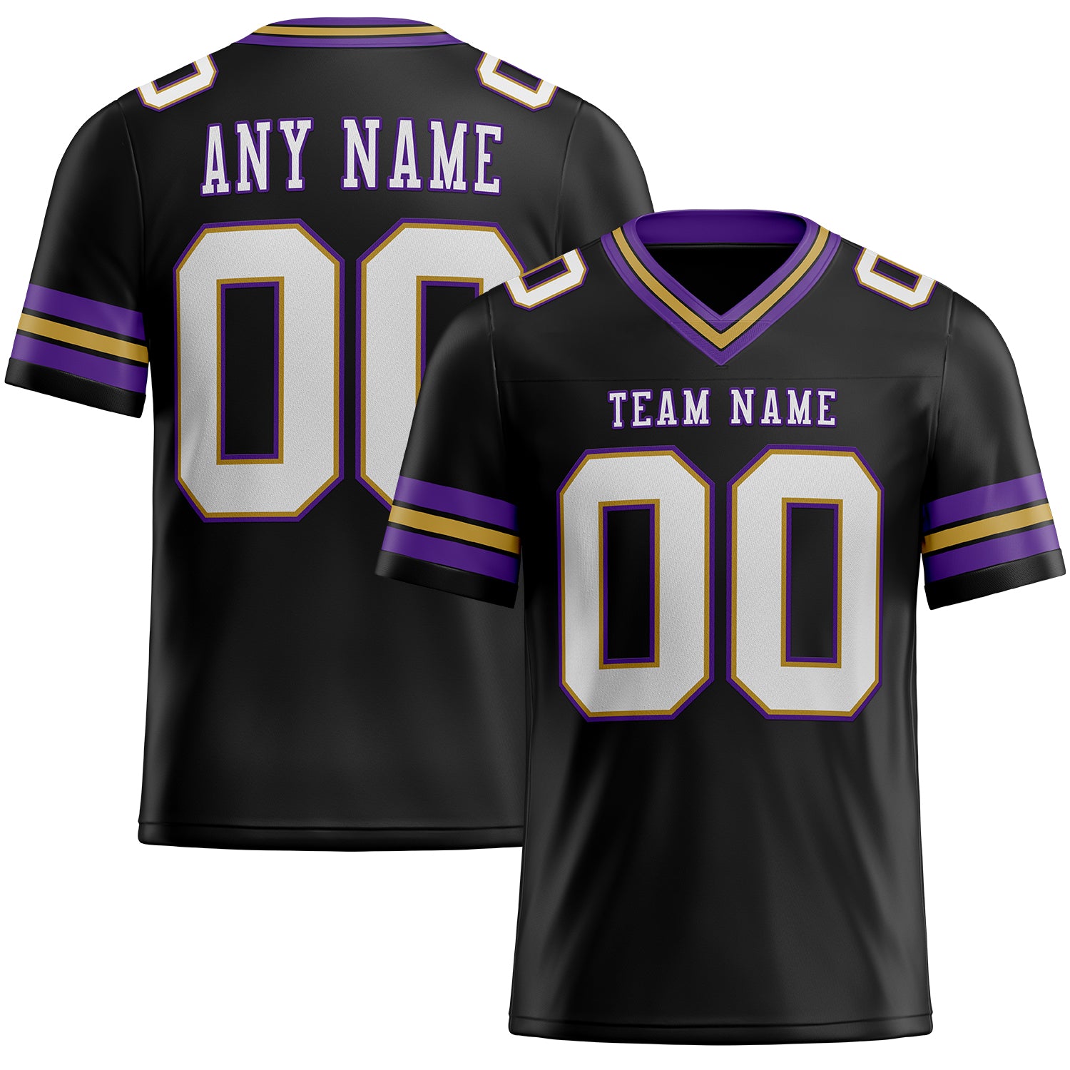 Personalized Black White Purple Gold Mesh Football Jersey - Custom Sports Apparel Personalized Black White Old Gold-Purple