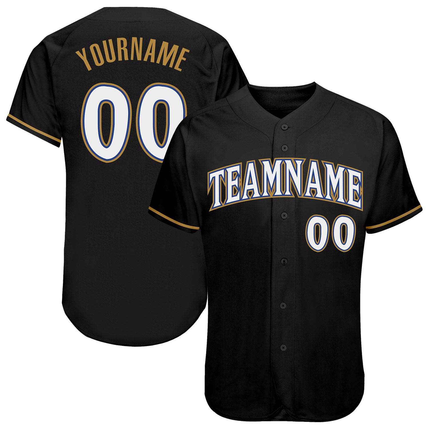 Custom Name Number Baseball Jersey - Personalized Black White Old Gold-Royal Team Jersey Personalized Black White Old Gold-Royal