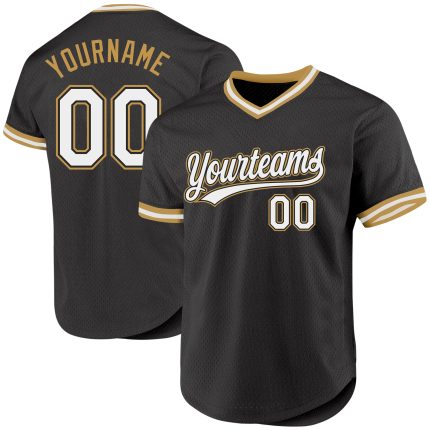 Personalized Black and White Throwback Baseball Jersey - Old Gold Edition Personalized Black White-Old Gold Throwback Baseball