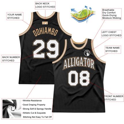 Personalized Black and White Throwback Basketball Jersey in Old Gold Personalized Black White-Old Gold Throwback Basketball