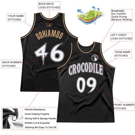 Customizable Black and White Old Gold Retro Basketball Jersey 2 Personalized Black White-Old Gold Throwback Basketball Jersey