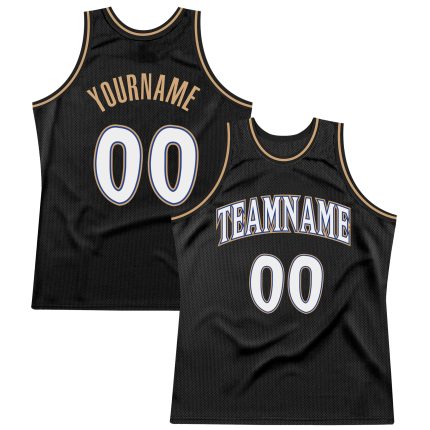 Customizable Black and White Old Gold Retro Basketball Jersey 2 Personalized Black White-Old Gold Throwback Basketball Jersey