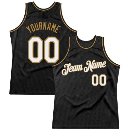 Personalized Black White Gold Throwback Basketball Jersey for Men, Size 3 Personalized Black White-Old Gold Throwback Basketball