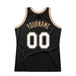 Personalized Black and White Throwback Basketball Jersey in Old Gold Personalized Black White-Old Gold Throwback Basketball