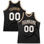 Personalized Black and White Throwback Basketball Jersey in Old Gold Personalized Black White-Old Gold Throwback Basketball
