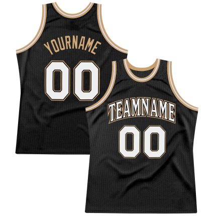 Personalized Black and White Throwback Basketball Jersey in Old Gold Personalized Black White-Old Gold Throwback Basketball