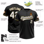Personalized Unisex Softball Jersey in Black White and Old Gold - Two-Button Design Personalized Black White-Old Gold Two-Button