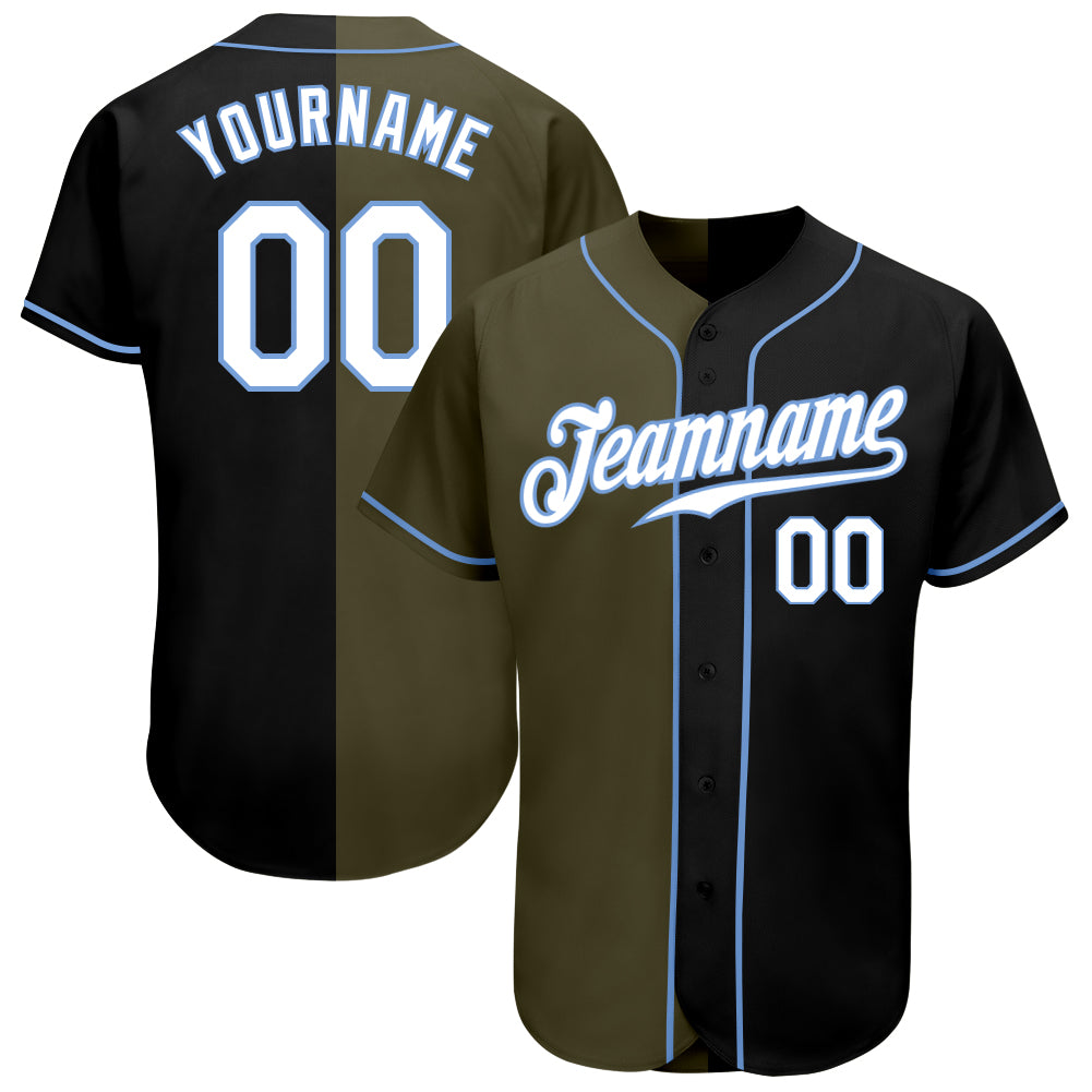 Custom Name Number Fashion Baseball Jersey - Personalized Black White Olive Authentic Split Design Personalized Black White-Olive