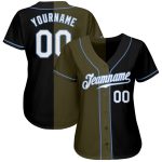 Custom Black White Olive Split Fashion Jersey for Men and Women Personalized Black White-Olive Split Fashion Baseball Jersey