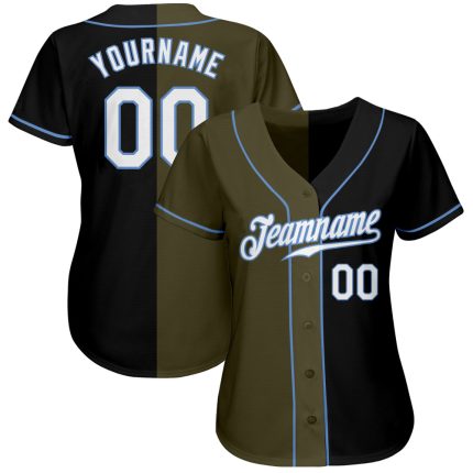 Custom Black White Olive Split Fashion Jersey for Men and Women Personalized Black White-Olive Split Fashion Baseball Jersey