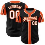 Personalized Baseball Jersey in Black, White, and Orange with Unique Arm Shapes Personalized Black White-Orange 3 Colors