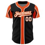 Personalized Baseball Jersey in Black, White, and Orange with Unique Arm Shapes Personalized Black White-Orange 3 Colors