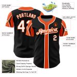 Personalized Baseball Jersey in Black, White, and Orange with Unique Arm Shapes Personalized Black White-Orange 3 Colors