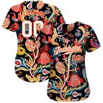 Personalized 3D Flowers Baseball Jersey in Black White and Orange Personalized Black White-Orange 3D Flowers Baseball Jersey