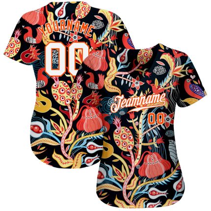 Personalized 3D Flowers Baseball Jersey in Black White and Orange Personalized Black White-Orange 3D Flowers Baseball Jersey