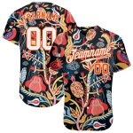 Personalized 3D Flowers Baseball Jersey in Black White and Orange Personalized Black White-Orange 3D Flowers Baseball Jersey