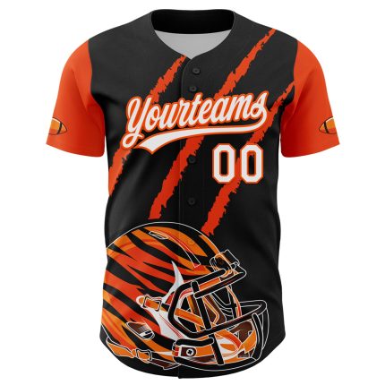 Personalized 3D Pattern Football Helmet and Baseball Jersey with Custom Name and Number - Black White Orange Design Personalized