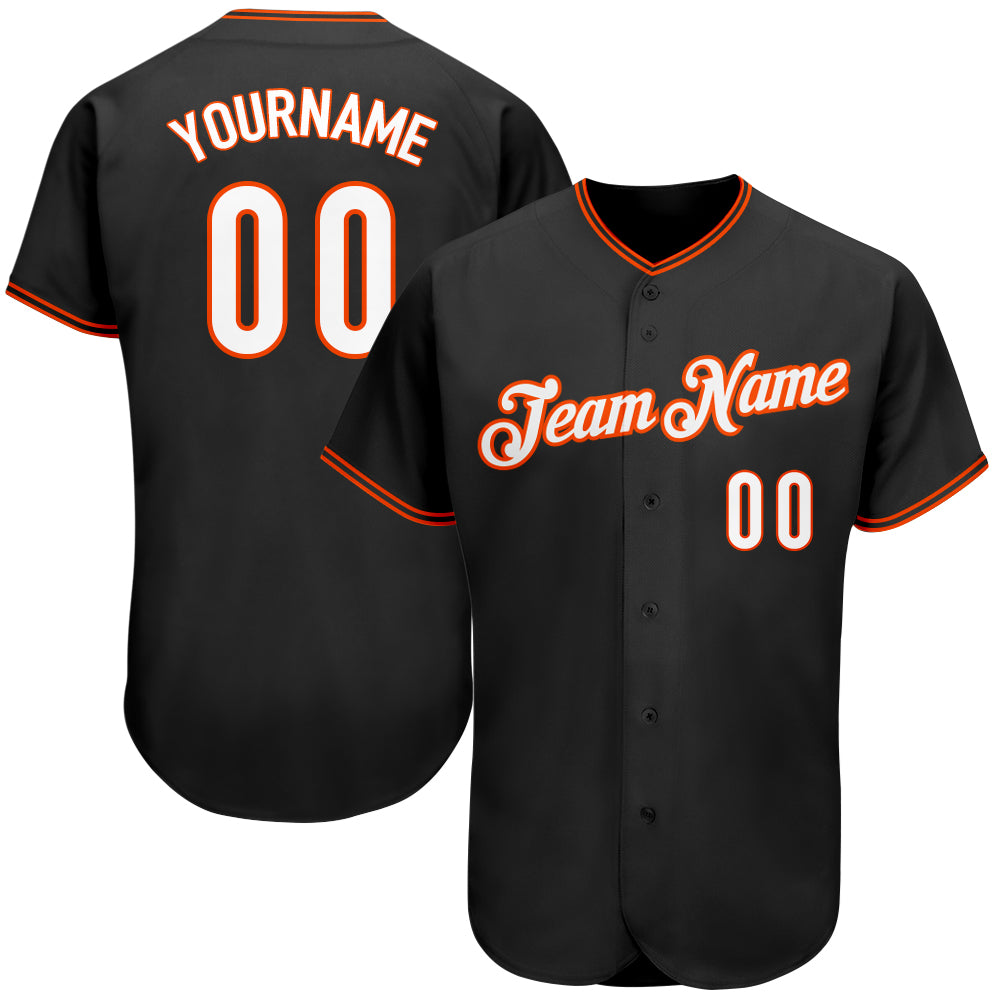 Custom Name and Number Personalized Black White-Orange Baseball Jersey - Authentic Team Jersey Personalized Black White-Orange