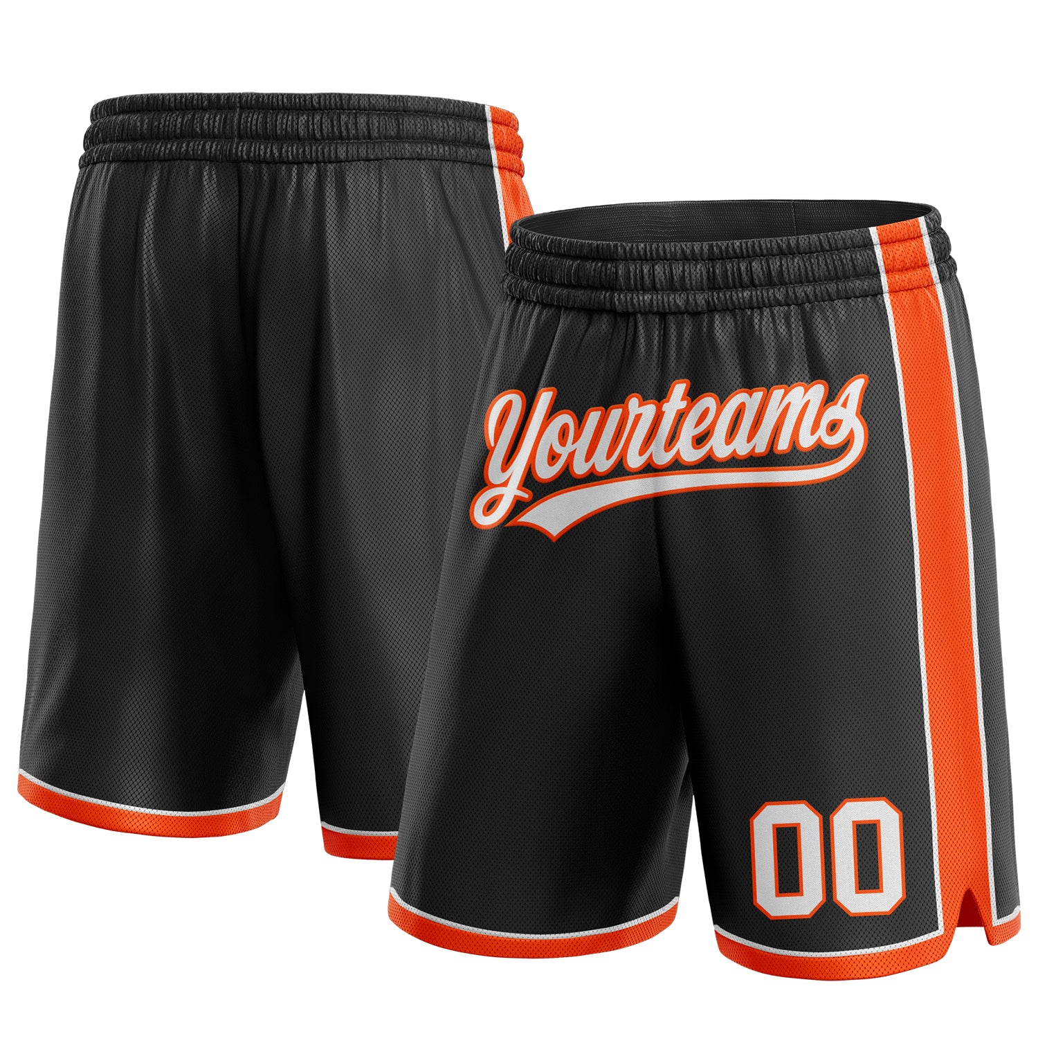 Custom Team Basketball Shorts with Name & Number in Black, White, Orange - Authentic Design Personalized Black White-Orange