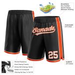 Custom Team Basketball Shorts with Name & Number in Black, White, Orange - Authentic Design Personalized Black White-Orange