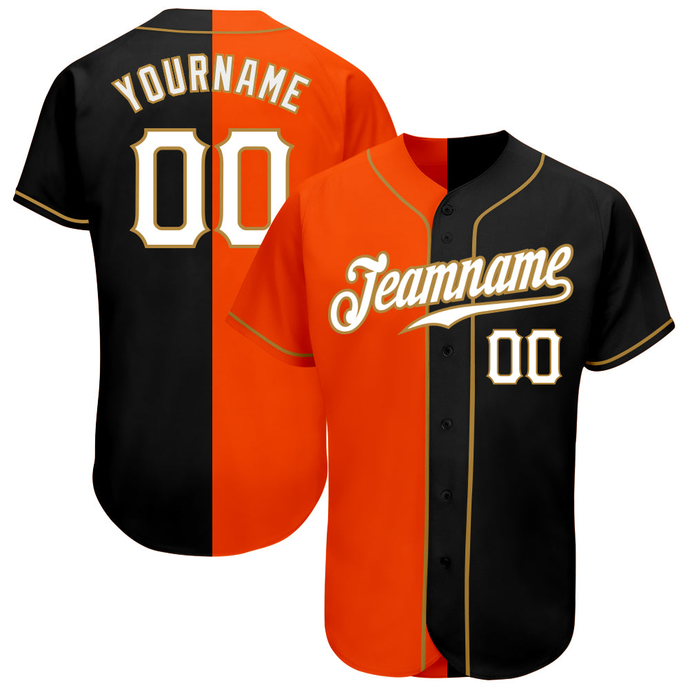 Custom Personalized Black White Orange Baseball Jersey with Team Name and Number - Authentic Split Fashion Design Personalized