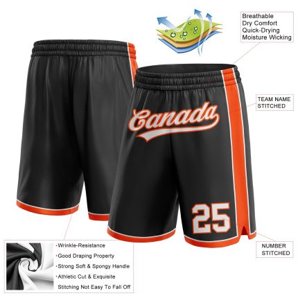 Personalized Basketball Shorts in Black, White, and Orange - Custom Sportswear for Men and Women Personalized Black White-Orange